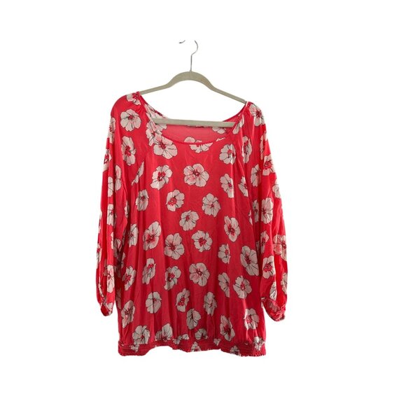 Old Navy Womens Red Floral Blouse XXL/XXG Lightweight Hawaiian Plus Size Boho - Picture 1 of 6